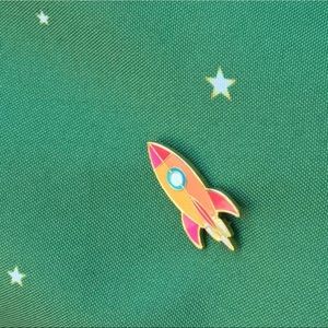 Atomic Rocket Blast Off Lapel Pin Pinup Girl